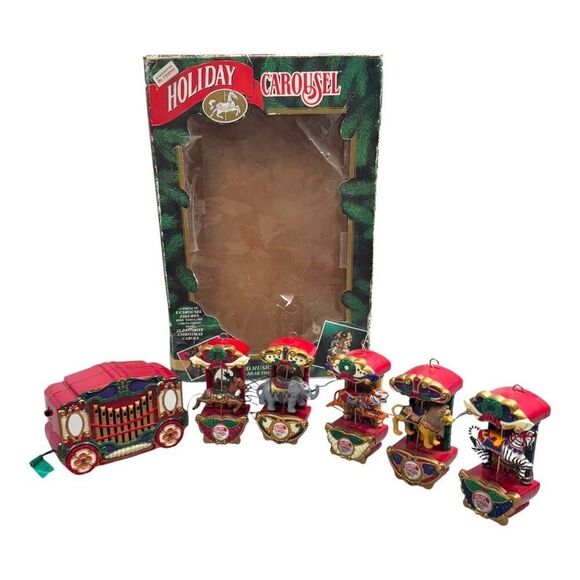 Vintage Mr Christmas Holiday Carousel NOS 1992 Circus Zebra Tiger Elephant Horse - Picture 1 of 16